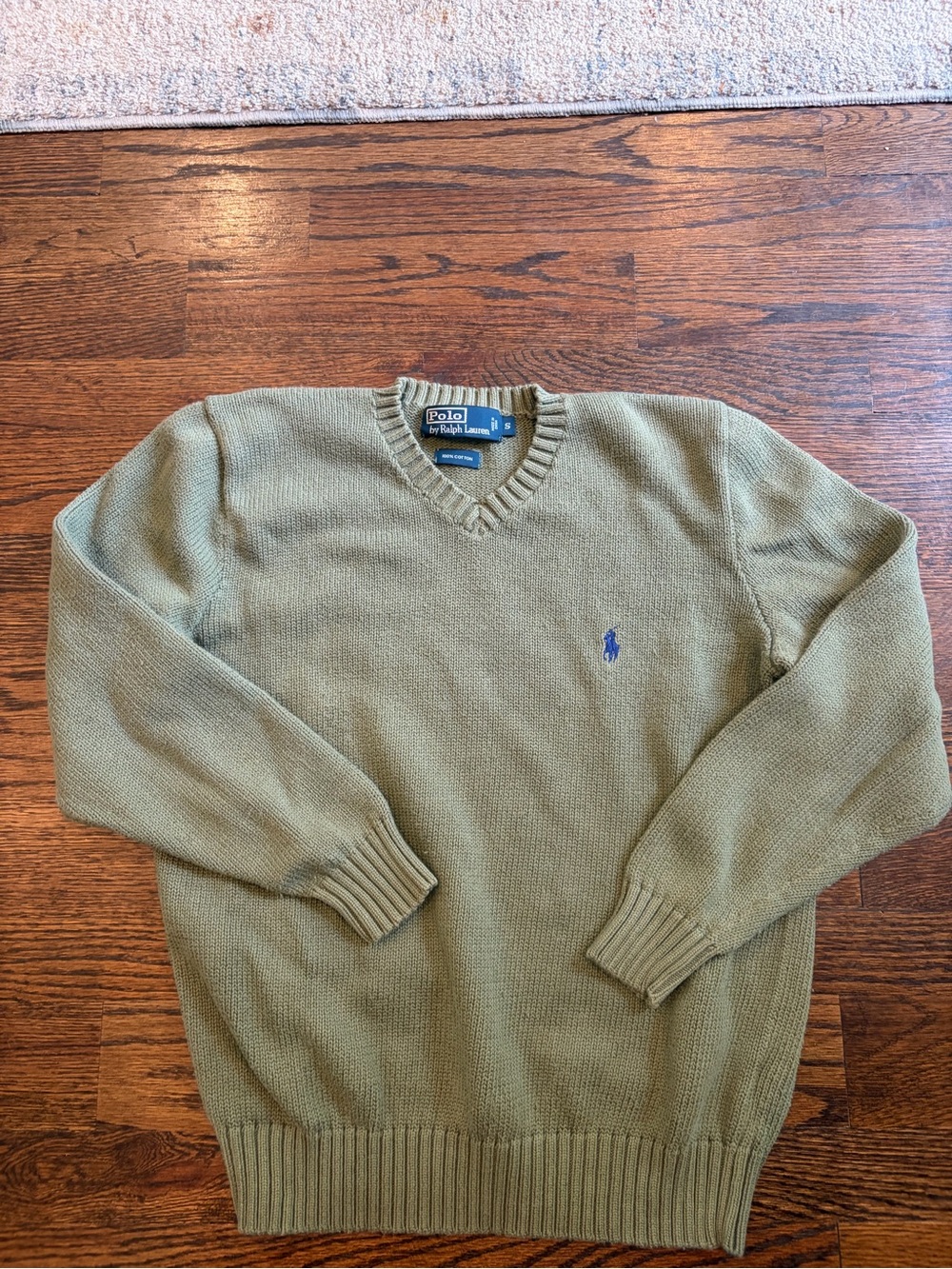 Polo by Ralph Lauren Olive Green V-Neck Cotton Sweater